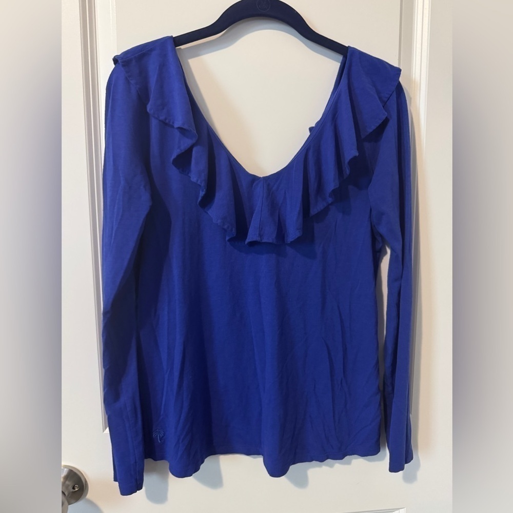 LILLY PULITZER Blue Ruffle Long Sleeve Size Small Top